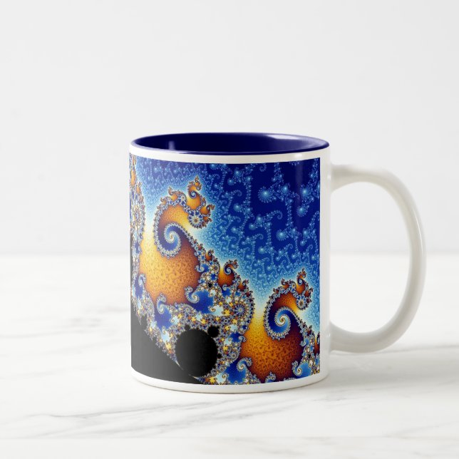 Tasse 2 Couleurs Fractale en spirale bleue de Mandelbrot double (Droit)
