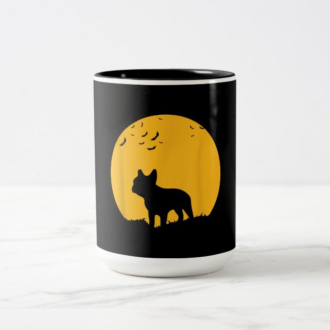 Tasse 2 Couleurs Français Bulldog Moon Halloween Conception inspiré (Centre)