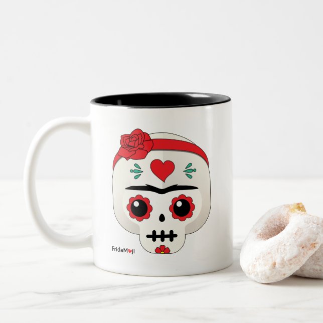 Tasse 2 Couleurs Frida Kahlo | FridaMoji - crâne de sucre (Avec donut)