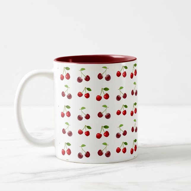 Tasse 2 Couleurs Fruits cerise sur blanc (Gauche)