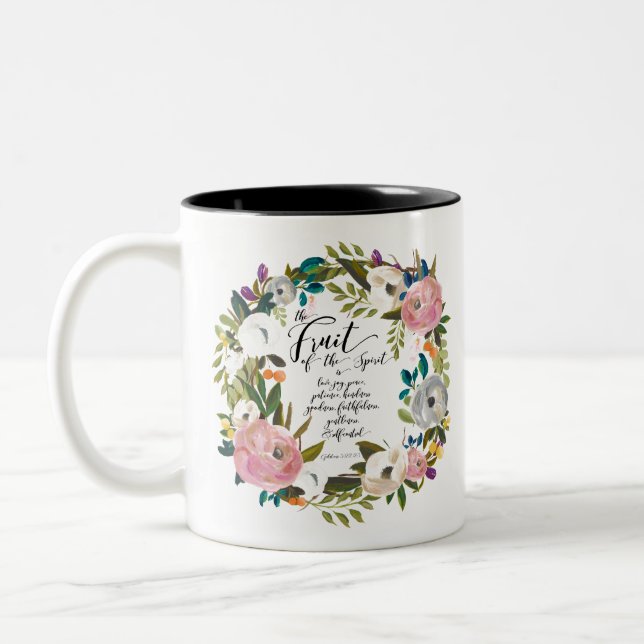 Tasse 2 Couleurs Fruits de l'esprit Aquarelle Florale Wreath (Gauche)
