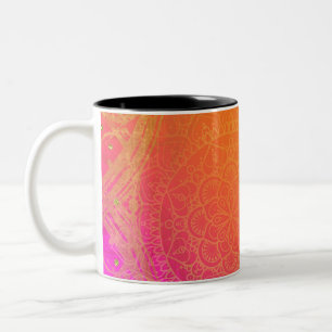 Tasse 2 Couleurs Fuchsia Rose Orange & Or Mandala Glam Indien