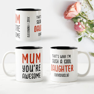 Tasse 2 Couleurs Fun Awesome Fête des Mères Fille Audacieuse Typogr