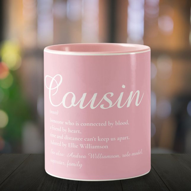 Tasse 2 Couleurs Fun Cousin Définition Élégant Script Girly Rose (Fun Cousin Definition Elegant Script Girly Pink Two-Tone Coffee Mug)