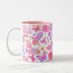 Tasse 2 Couleurs Fun Papillon rose, Cupcake, Motif de bonbons
