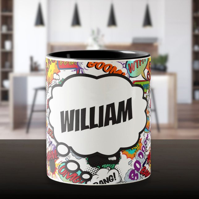 Tasse 2 Couleurs Fun Personnalisé Name Comic Book (Fun Personalized Name Comic Book Two-Tone Coffee Mug)