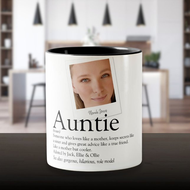 Tasse 2 Couleurs Fun Tante Tante Tante Définition Photo (Modern Fun Aunt Auntie Definition Photo Two-Tone Coffee Mug)