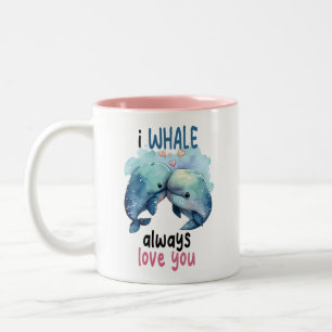 Tasse 2 Couleurs fun Valentine pun Je baleine toujours vous aime