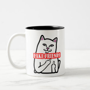 Tasse 2 Couleurs Funky Chat Moyen Doigt Fake Friends