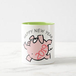 Tasse 2 Couleurs Funny 6 Dessin Illustration Cochon personnalisé An