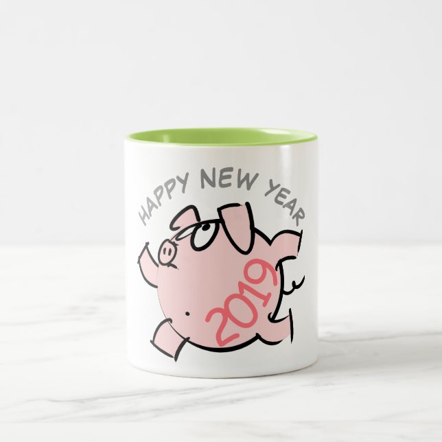 Tasse 2 Couleurs Funny 6 Dessin Illustration Cochon personnalisé An (Centre)