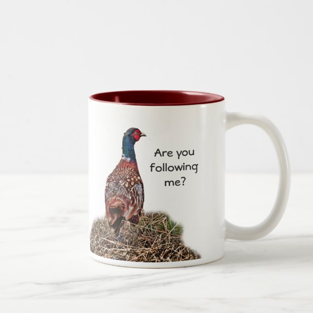 Tasse 2 Couleurs Funny Pheasant et Slogan - Me suivez-vous ? (Droit)