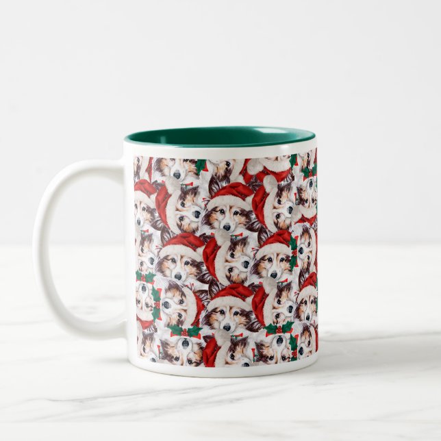Tasse 2 Couleurs Funny Sheltie Motif Noël (Gauche)