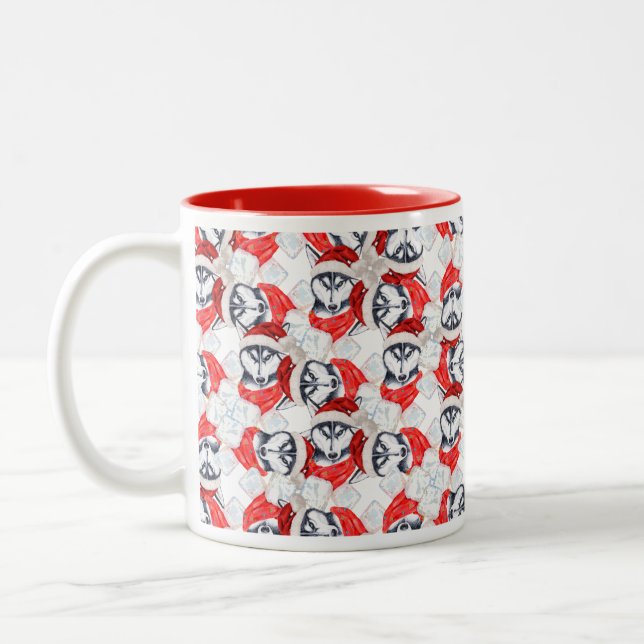 Tasse 2 Couleurs Funny Sibérien Husky Motif de Noël (Gauche)