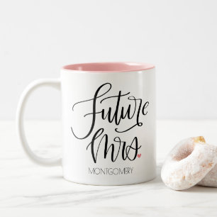 Tasse 2 Couleurs Future Mrs Calligraphie Cœur Rose Personnalisé