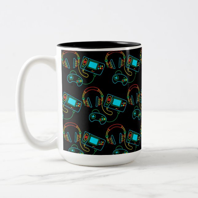 Tasse 2 Couleurs Gamer Retro Neon Motif Noir (Gauche)