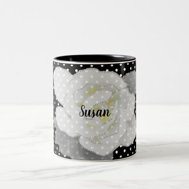 Tasse 2 Couleurs Gardenia blanche Fleur noir blanc Polka point (Centre)