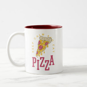 TASSE 2 COULEURS GARDEZ LE CALME ET MANGEZ PIZA - AMUSANT