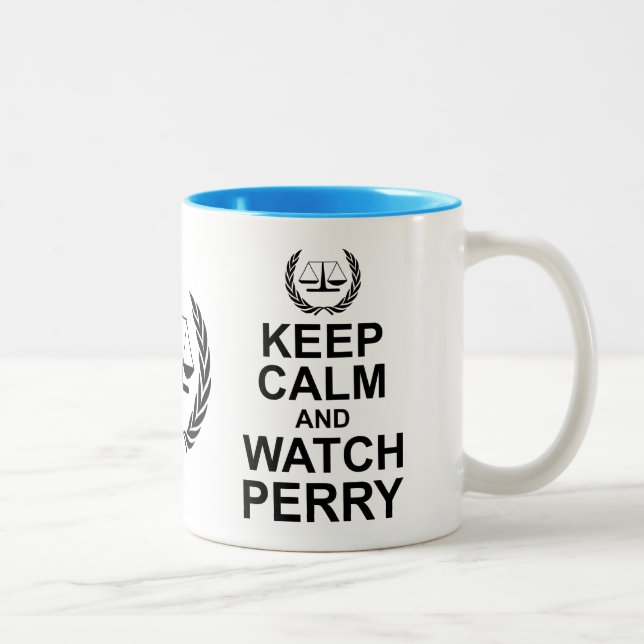 Tasse 2 Couleurs Gardez le calme et observez Perry Humour légal (Droit)
