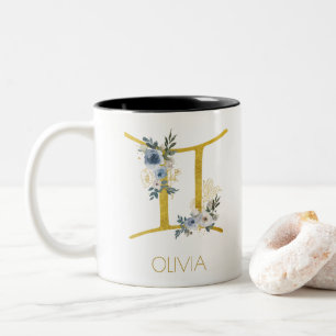 Tasse 2 Couleurs Gemini Nom bleu & or Floral