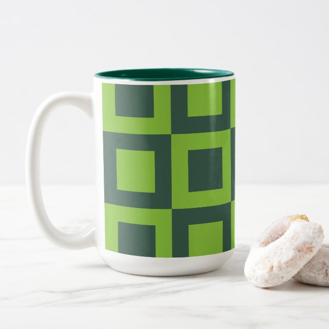 Tasse 2 Couleurs Géométrique Carré verte (Avec donut)