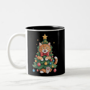 Tasse 2 Couleurs Ginger Orange Chat Noël Arbre de Noël mignonne Noë