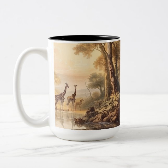 Tasse 2 Couleurs Girafe de la Famille au Coucher de Soleil de la Se (Gauche)