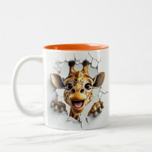 Tasse 2 Couleurs Girafe Gourmande À Travers Un Mur Blanc