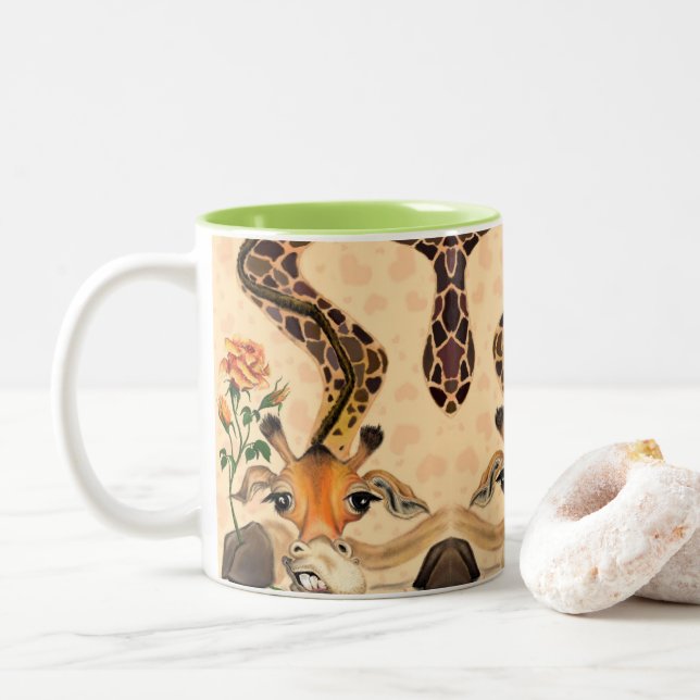 Tasse 2 Couleurs Giraffe romantique - Gentleman - Drôle (Avec donut)