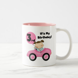 Tasse 2 Couleurs Girl in Pink Car 3e Anniversaire Tshirts et cadeau
