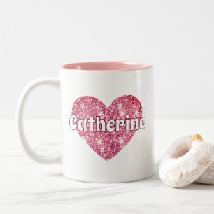 Tasse 2 Couleurs Glam Girly Rose Pailleté Cœur Nom 