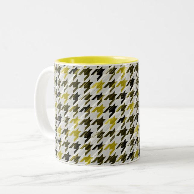 Tasse 2 Couleurs Glen Plaid. Noir et moutarde. (Devant gauche)
