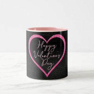 Tasse 2 Couleurs Glitter Rose Chaud sur la Saint-Valentin Noir