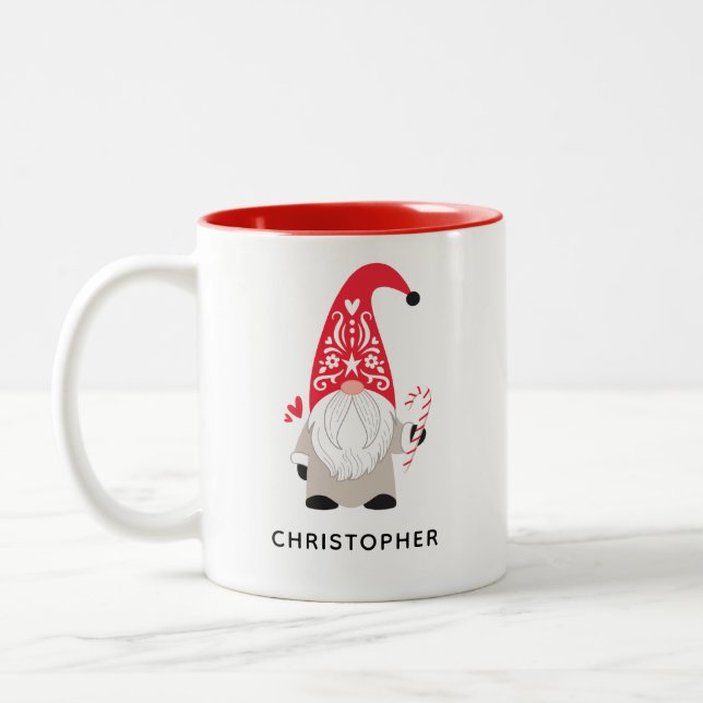 Tasse 2 Couleurs Gnome de Noël nordique personnalisée (Gauche)