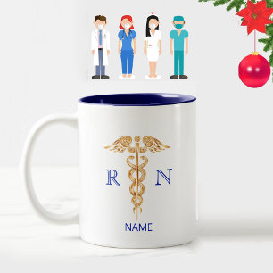 Tasse 2 Couleurs Golden Caduceus Symbole & Infirmière inscrite Mono