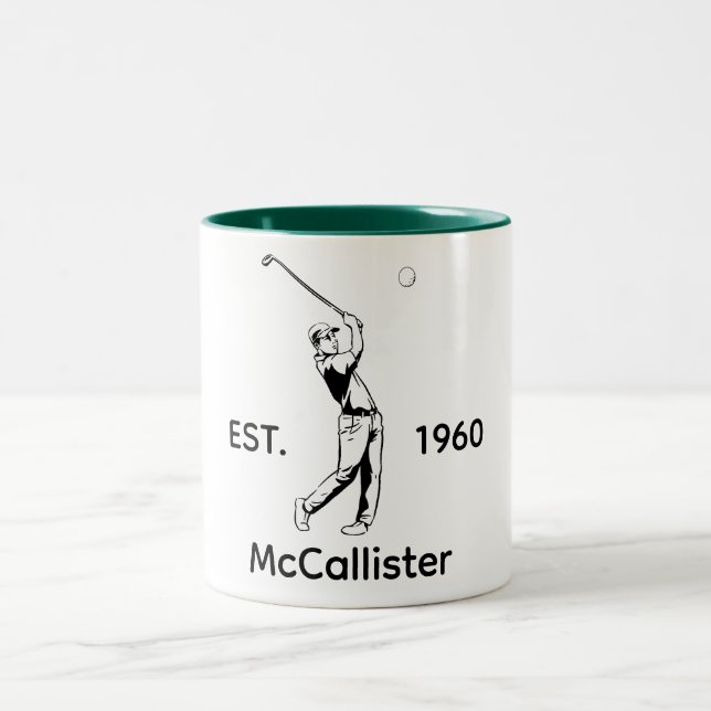 Tasse 2 Couleurs Golfer Nom et année personnalisés (Centre)