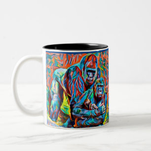 Tasse 2 Couleurs Gorilla Ape Famille Animaux Abstraits Faune Art