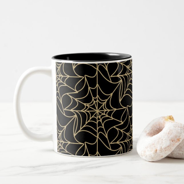 Tasse 2 Couleurs Gothique Halloween Spider Web Gold (Avec donut)