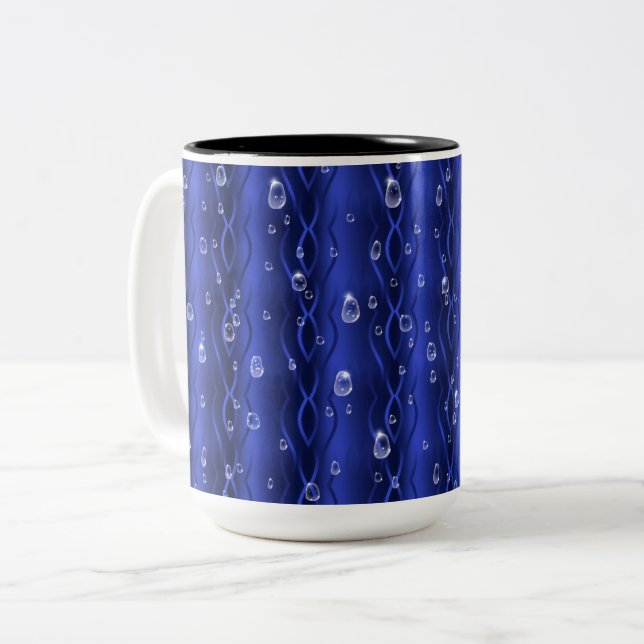 Tasse 2 Couleurs gouttes de pluie sur le métal bleu (Devant gauche)