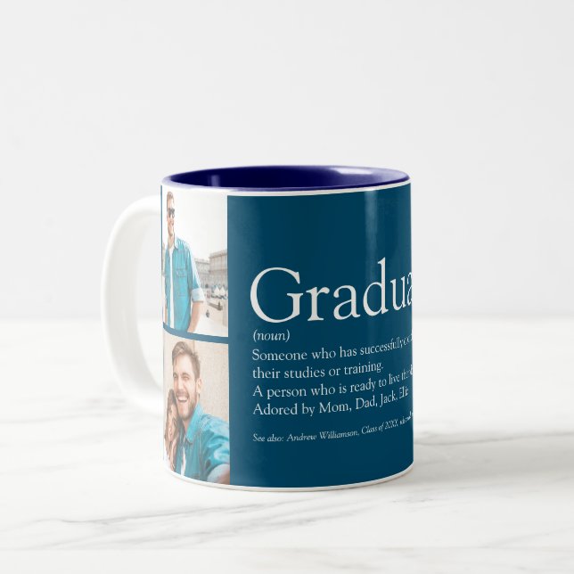 Tasse 2 Couleurs Graduate Définition Photo Collage Fun Blue (Devant gauche)