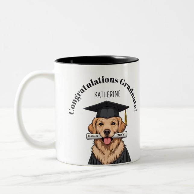 Tasse 2 Couleurs Graduation personnalisée mignon Golden Retriever C (Gauche)