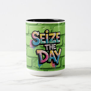 Tasse 2 Couleurs Graffiti Texte Coloré Disant Saisir Le Jour