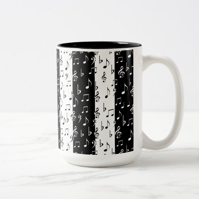 Tasse 2 Couleurs Grandes bandes musicales en noir et blanc (Droit)
