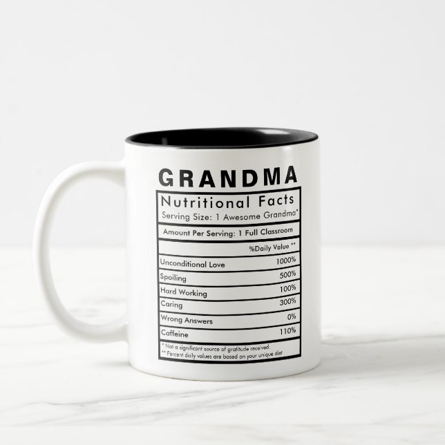 Tasse 2 Couleurs Grandma Données nutritionnelles Statistiques Drôle (Gauche)
