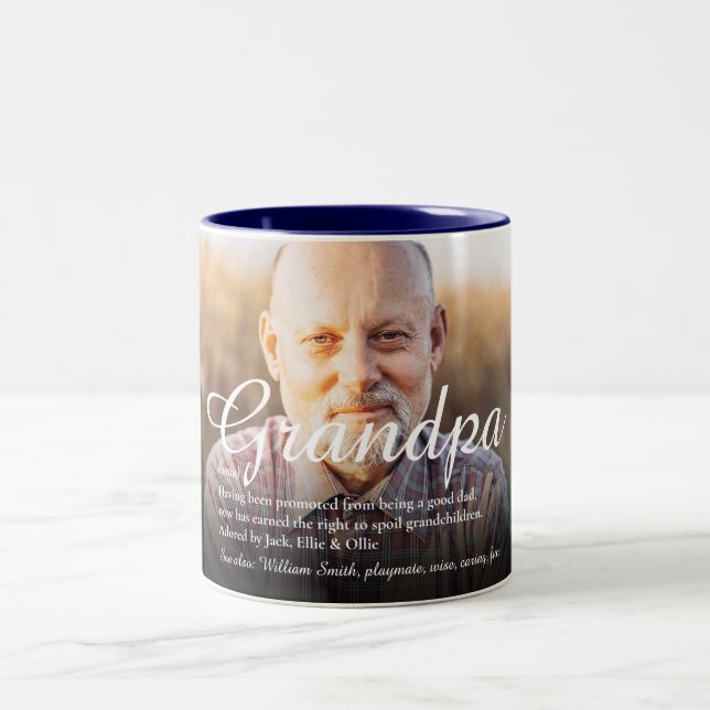 Tasse 2 Couleurs Grandpa Grandad Définition Élégant Script Photo (Centre)