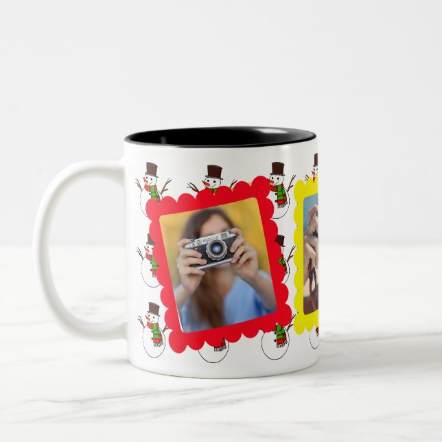 Tasse 2 Couleurs Graphique de Cute Snowman 3 photo Cadeau de Noël (Gauche)