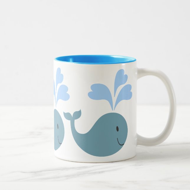 Tasse 2 Couleurs Graphique mignon de motif de baleines bleues (Droit)
