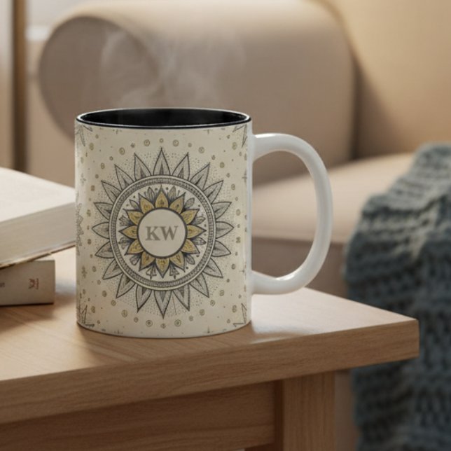 Tasse 2 Couleurs Gray Gold Mandala Pattern (Créateur téléchargé)