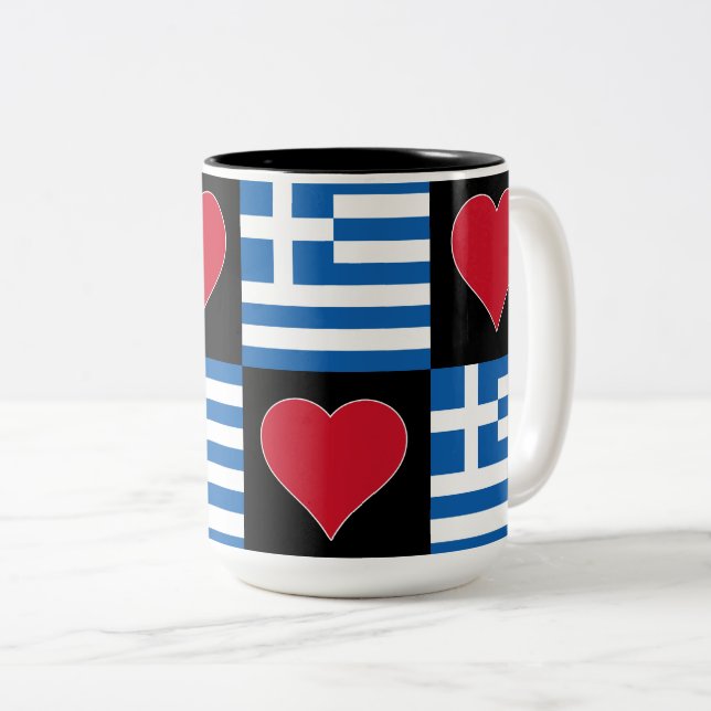 Tasse 2 Couleurs Grèce Drapeau Coeur Motif Patriotique Grec Pride (Devant droit)
