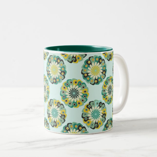 Tasse 2 Couleurs Green and Teal Modern Geometric Flower Pattern (Devant droit)